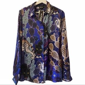 Just Cavalli Satin Print Button-Up Blouse/Top